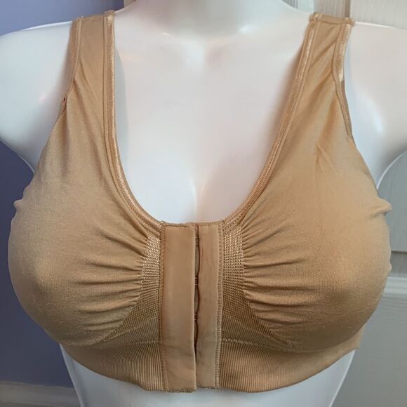 Miracle Bamboo Bra Front Close No Wire Unlined Seamless Bralette Bra Beige L - Picture 2 of 7